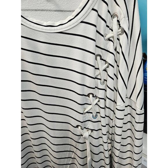 Express White Striped Sweatshirt Womens Large Nautical Doleman Sleeve - Picture 5 of 7